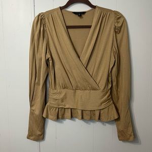 Banana Republic Factory beige wrap‎ blouse puff shoulder sleeve size XS